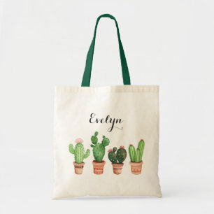 Tote Bag Le pot de cactus d'aquarelle rougissent floral