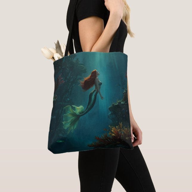 Tote Bag Le rêve d'Imaginaire de Mermaid Scène sous-marine (De près)