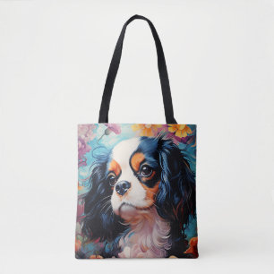Tote Bag Le roi Cavalier Charles Spaniel en fleurs