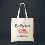 Tote Bag Le rose moderne de manuscrit de brosse rougissent<br><div class="desc">Le rose à la mode moderne d'aquarelle de manuscrit de brosse rougissent sac fourre-tout floral à demoiselle d'honneur</div>