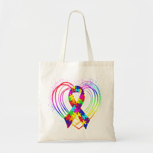 Tote Bag Le Ruban sur le coeur de l'autisme (Devant)