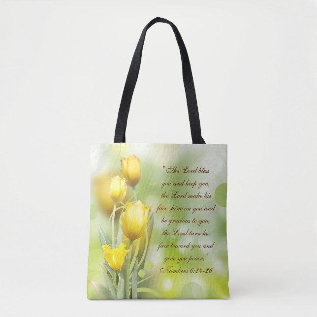Tote Bag Le Seigneur Vous Bénit La Bible Verse Tulipes Jaun (Devant)