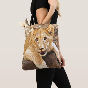 Tote Bag Le tigre CUB prend le reniflard sur une roche