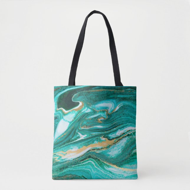 Tote Bag Le vert et l'or ondule d'agate arrière - plan. Or  (Devant)