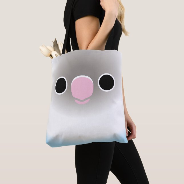 Tote Bag Le visage d'un inséparable masqué bleu pastel (De près)