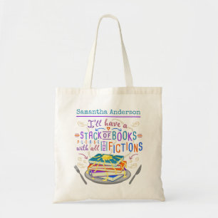 Tote Bag Lecteurs Humour pile de livres avec fiction mignon