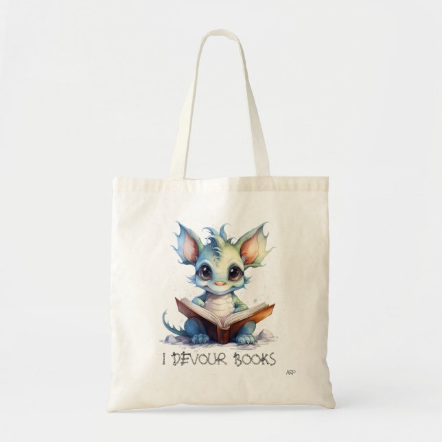 Tote Bag *~* LECTURE devour LIVRES AP88 BLUE Baby Dragon (Devant)