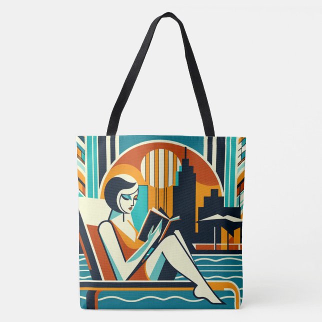 Tote Bag Lecture du livre Poolside Art Déco Design (Devant)