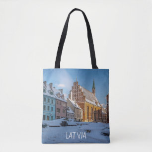 Tote Bag L'église Saint-Pierre en hiver à Riga, Lettonie