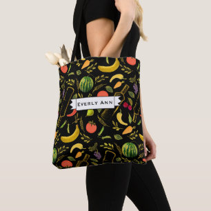 Tote Bag Légumes et bouteilles d'or Motif de hipster de foi