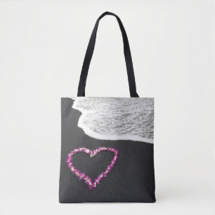 Tote Bag Lei en forme de coeur sur la plage noire de sable