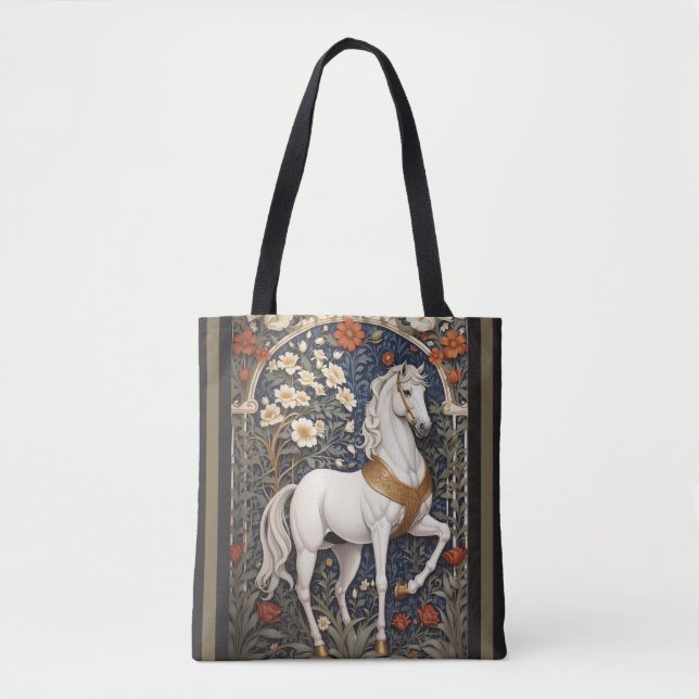 Tote Bag L'Élégant William Morris Inspiré Cheval Blanc (Devant)