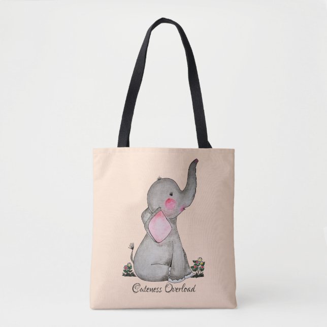 Tote Bag L'éléphant mignon de bébé d'aquarelle avec (Devant)