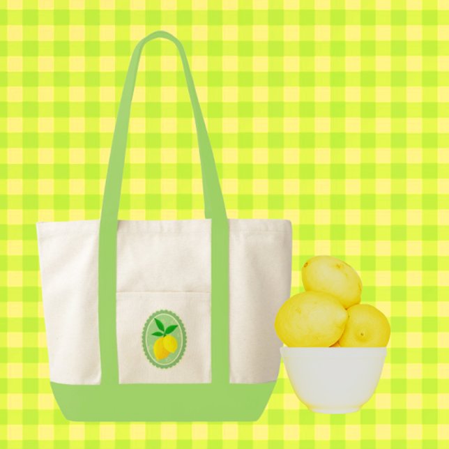 Tote Bag Lémon jaune rétro vert printemps (Shopping at the farmers market?)