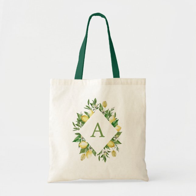 Tote Bag Lemon Monogram Letter Spring Summer Citrus Ladies (Devant)