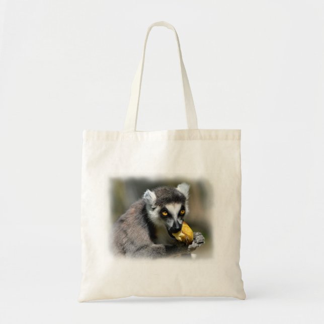 Tote Bag Lémurien à queue cerclée mangeant une banane (Devant)