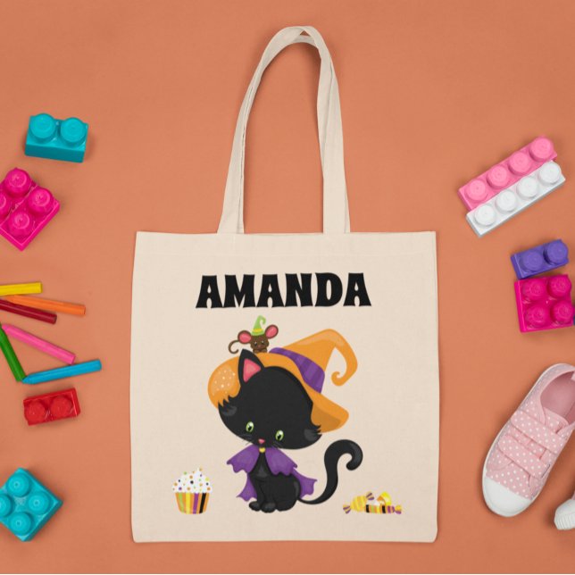 Tote Bag L'enfant de l'Halloween chat personnalisé Treat Tr (Créateur téléchargé)