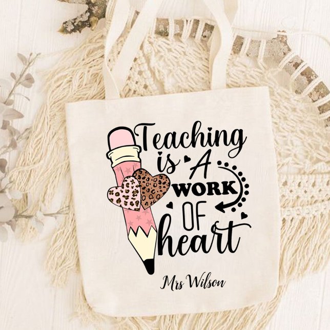 Tote Bag L'enseignement est un travail de coeur appréciatio (teaching is a work of heart tote bag, teacher gift, teacher)