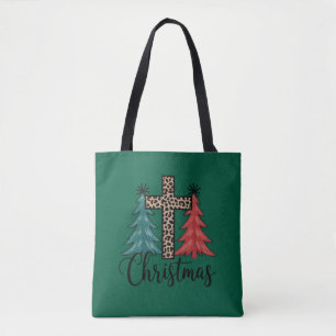 Tote Bag Léopard croix arbres de Noël chrétiens