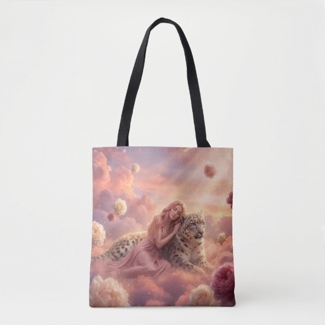 Tote Bag Léopard des neiges enchanteur et femme dans les nu (Devant)