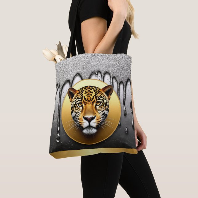 Tote Bag Léopard doré avec détails de gouttes d'eau 🐆 (De près)