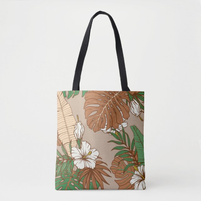 Tote Bag Léopard fourrure tropicale feuille fleurs d'hibisc (Devant)