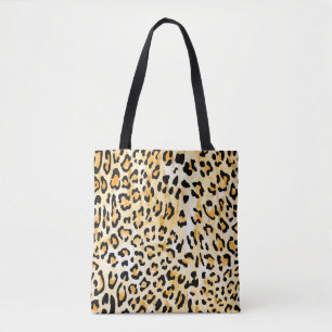 Tote Bag leopard jaune et blanc dessiné à la main