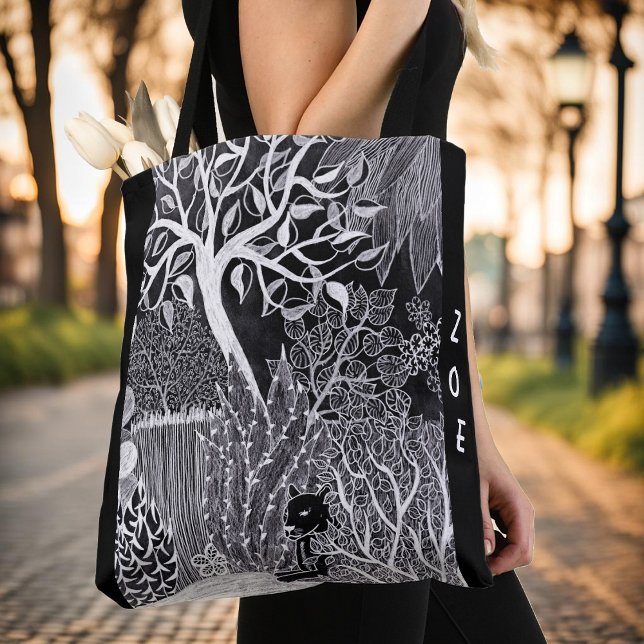 Tote Bag Léopard noir dans la jungle, dessiné à la main, co (Créateur téléchargé)
