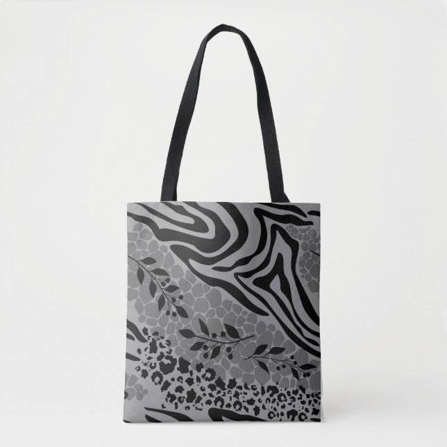 Tote Bag Léopard noir et gris (Devant)
