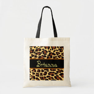 Tote Bag Léopard nommé fait sur commande de noir de