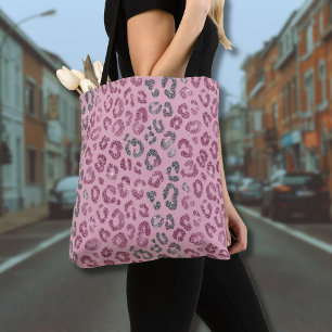 Tote Bag Léopard Pailleté Rose Élégant sur Fond Or Rose