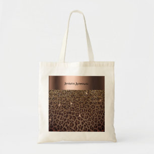 Tote Bag Léopard pattern brown bronze doré noir métallisé