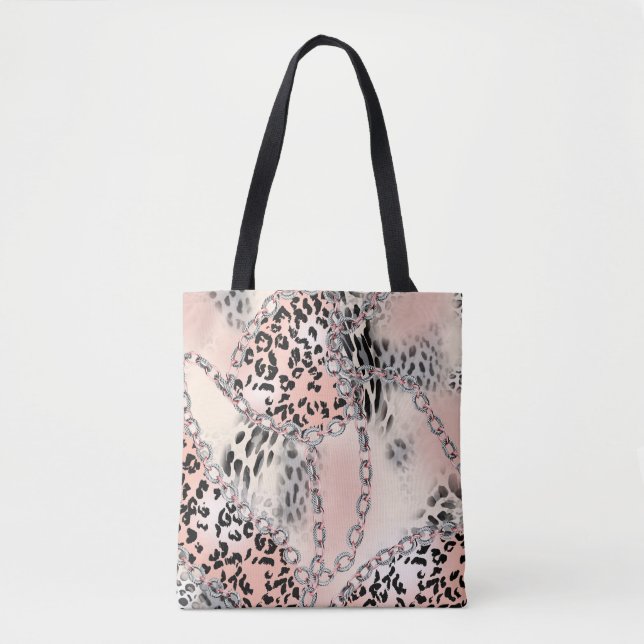 Tote Bag Leopard pattern, flowers, chain, roses (Devant)