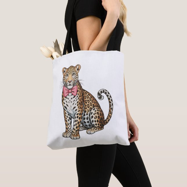 Tote Bag Leopard Pink Coquette Bow Girly Sublimation Art (De près)