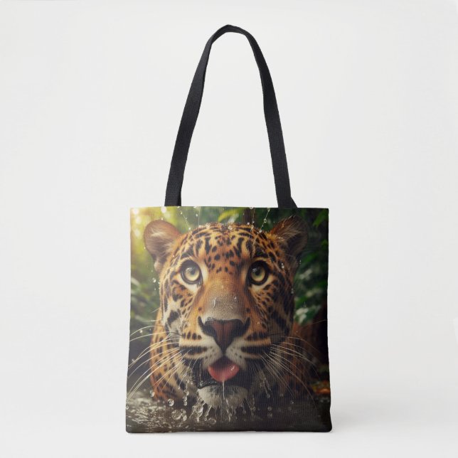 Tote Bag Léopard regarde alors qu'il lave l'eau dans la jun (Devant)