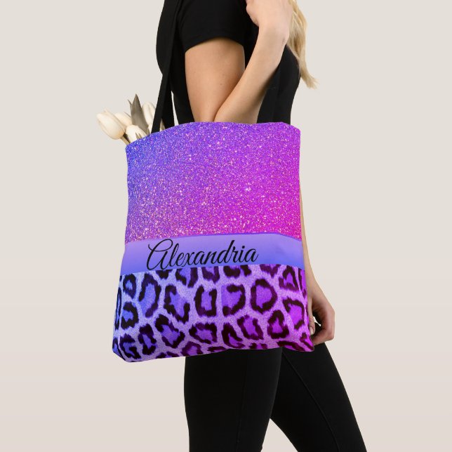 Tote Bag Léopard rose et violet chaud (De près)