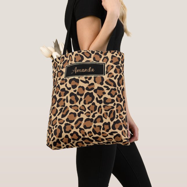 Tote Bag Leopard Seamless Motif Votre Nom Personnalisé (De près)