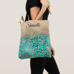 Tote Bag Léopard turquoise brillant