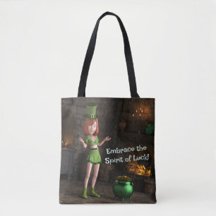 Tote Bag Leprechaun Toon Girl à côté du pot d'or
