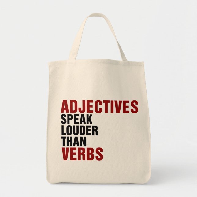 Tote Bag Les adjectifs parlent plus fort que les verbes (Devant)