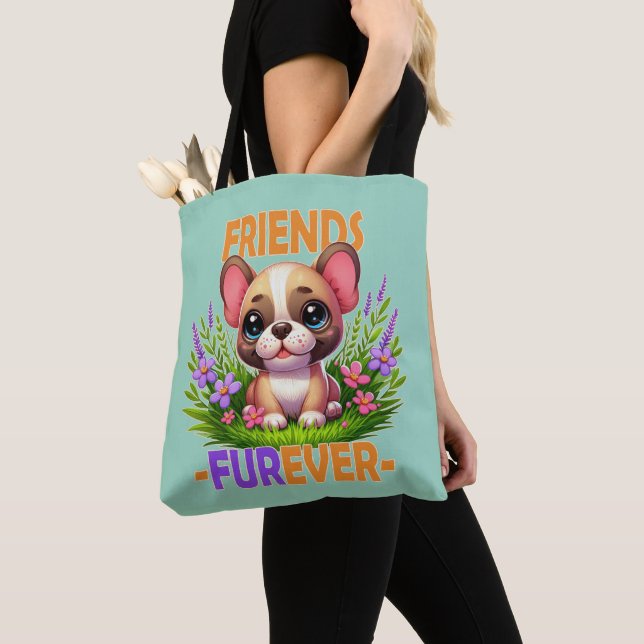 Tote Bag Les amis Furever jeu de mots. Chien de chiot de Bu (De près)