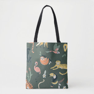 Tote Bag Les animaux de la jungle Faune de la flore Vintage