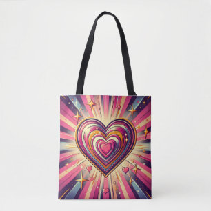 Tote Bag les années 70 coeur pop art/Valentines