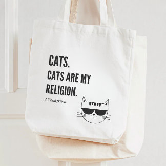 Tote Bag Les Chats Sont Ma Religion Citation Amusante Impre