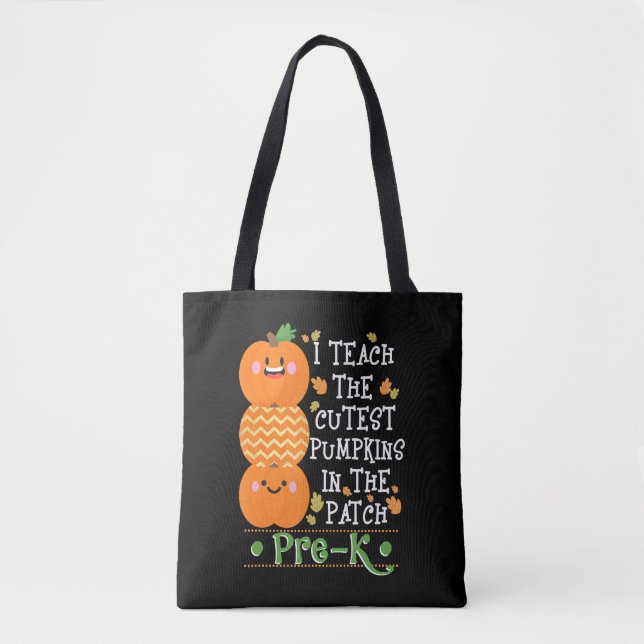 Tote Bag Les Citrouilles À Patch Pré K Enseignant Halloween (Devant)