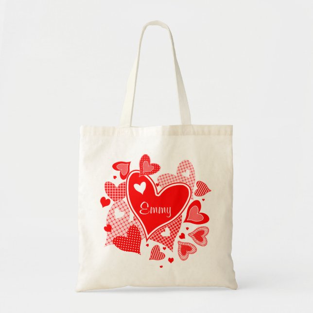 Tote Bag Les coeurs de Valentine nommé (Devant)
