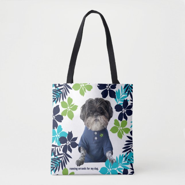Tote Bag Les courses pour mon chien bleu tropical simple (Devant)