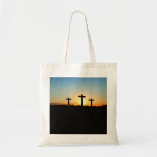Tote Bag Les croix de crucifixion au coucher du soleil