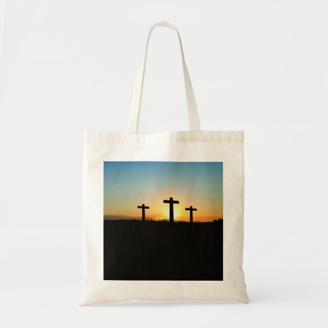 Tote Bag Les croix de crucifixion au coucher du soleil (Devant)