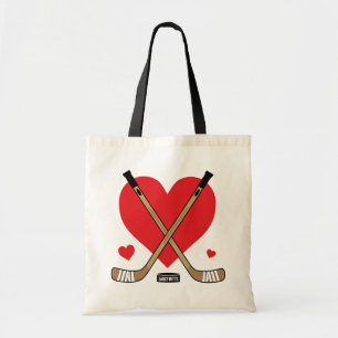 Tote Bag Les filles aiment les bâtons de hockey de coeur po